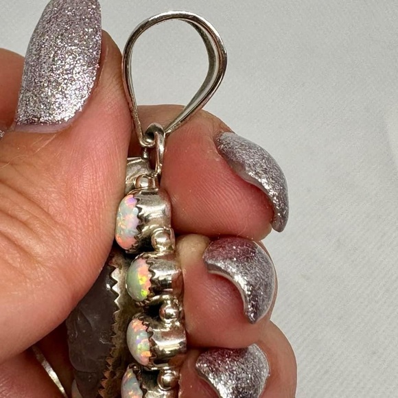 Vintage Sterling Silver Carved Quartz and Fire Opal Skull Pendant - Picture 2 of 5